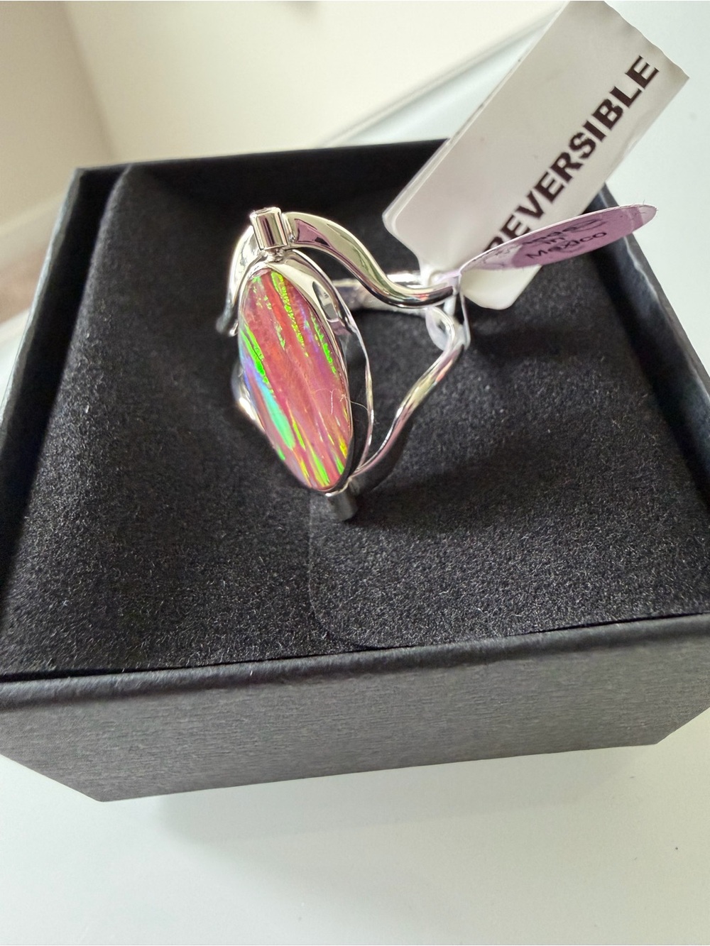 Pink Opal lapis lazuli oval shape reversible silver Ring